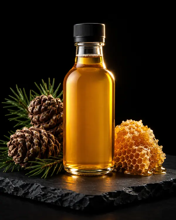 Syrup-Flasche Arve & Honig mit Zutaten